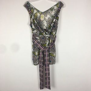 Anthropologie C Keer Floral Empire Waist Tie Shirt